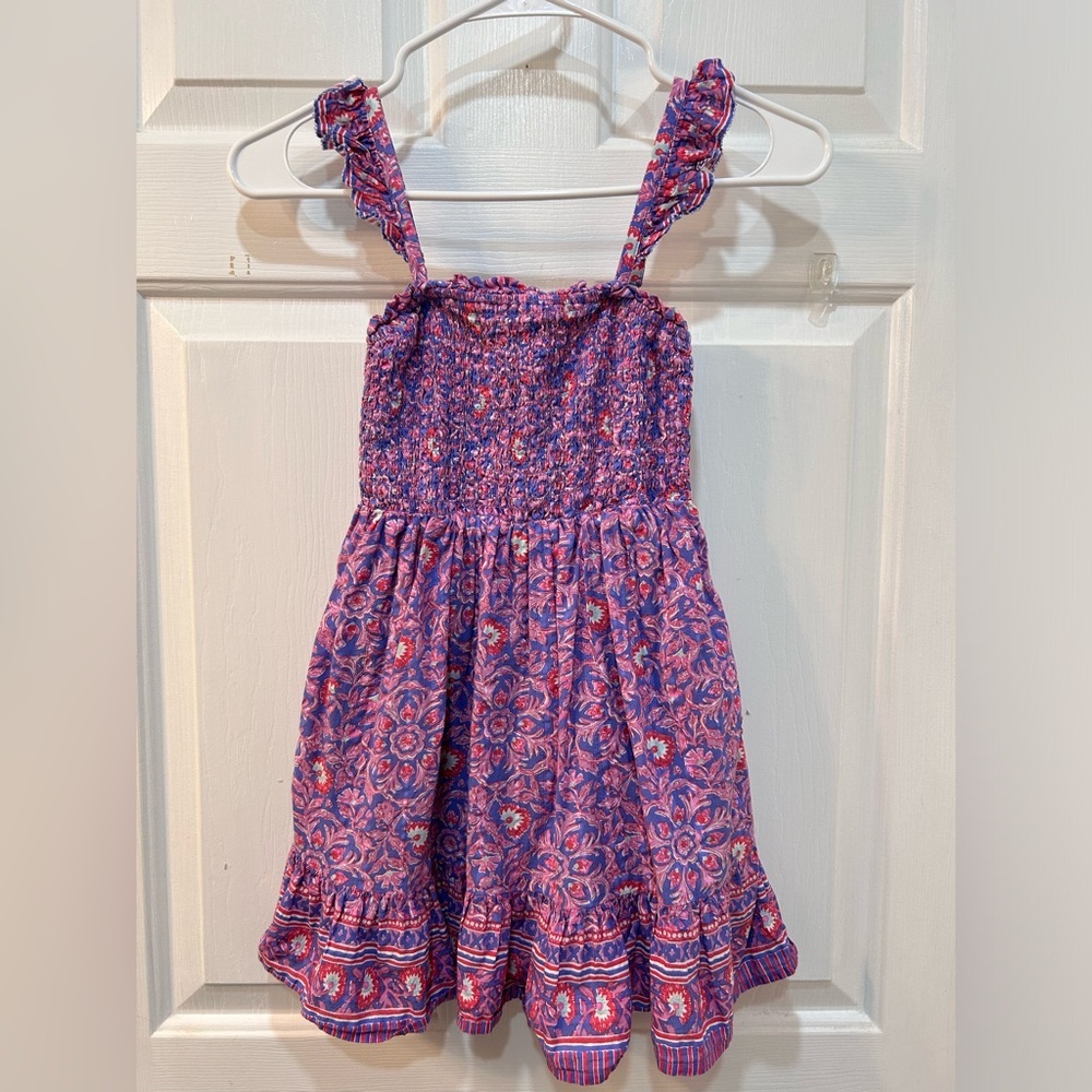Vineyard Vines Girls Ruffle Smocked Dress Size XS Katama Tile Violet Sundress‎